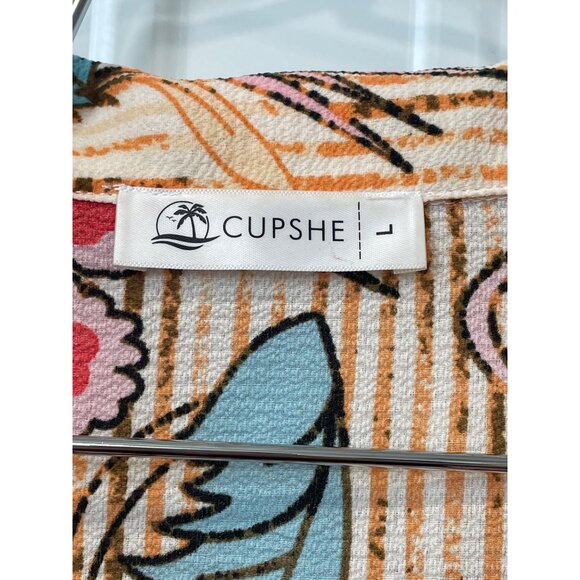 Cupshe Cover Up Shirt Size Large Floral Striped Button Front Top Tropical Beach - Picture 5 of 10